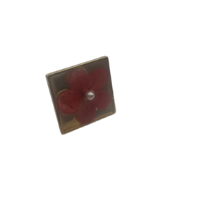 Τετραγωνο δαχτυλιδι απο ανοξειδωτο χαλυβα (ατσαλι), με αποξηραμενο κοκκινο λουλουδι, ρυθμιζομενο, 25mm/0.984in - επάργυρα, γεωμετρικά σχέδια, λουλούδι, ατσάλι, αυξομειούμενα
