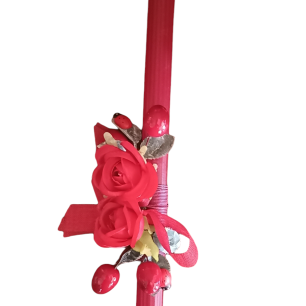 Γυναικεία πασχαλινή κόκκινη λαμπάδα με λουλούδια - κορίτσι, λουλούδια, λαμπάδες, για ενήλικες, πασχαλινά δώρα