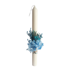 Χειροποίητη λαμπάδα με αποξηραμένα λουλούδια σε γαλάζιο χρώμα - λουλούδια, λαμπάδες, για παιδιά, για ενήλικες, για εφήβους