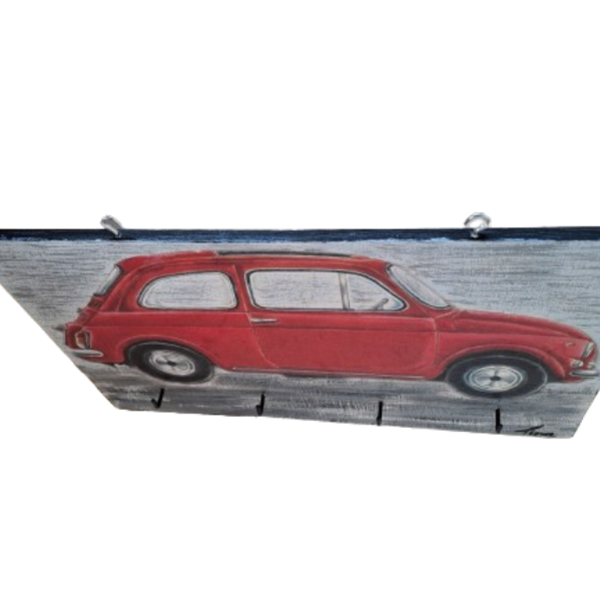 Ξυλινη κλειδοθηκη "αυτοκινητο" ντεκουπάζ και ζωγραφικη , διασταση 31Χ20 εκατ. - 4