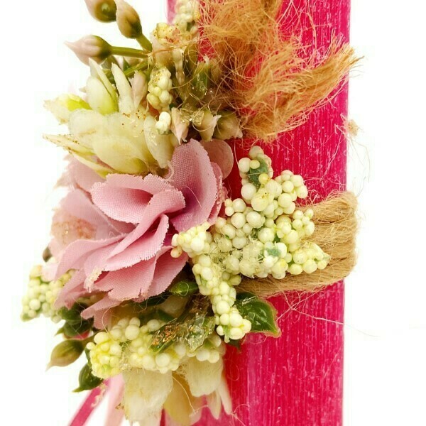 Αρωματική λαμπάδα φούξια με λουλούδια 22x6x4 - κορίτσι, λουλούδια, λαμπάδες, για ενήλικες, για εφήβους - 4