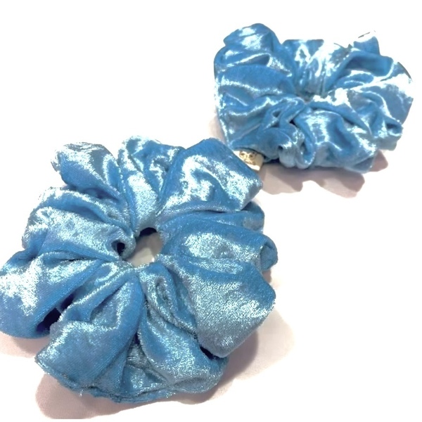 Scrunchies 2 τμχ, μεγάλο μέγεθος , χρώμα γαλάζιο! - ύφασμα, λαστιχάκια μαλλιών