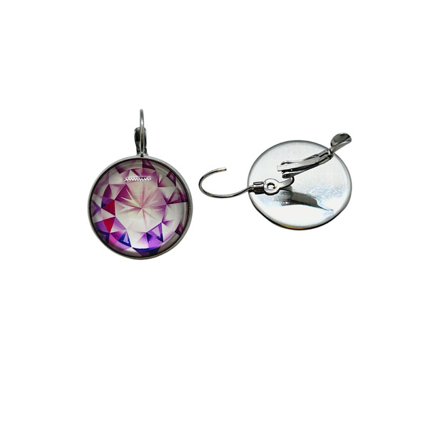 Σκουλαρίκια ατσάλινα με υγρό γυαλί " Purple Diamond " - 20mm - στρας, γυαλί, μικρά, ατσάλι, γάντζος - 3