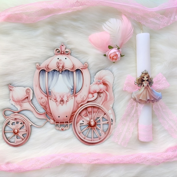 Λευκή λαμπάδα με πριγκίπισσα και διακοσμητικό τοίχου άμαξα - κορίτσι, λαμπάδες, σετ, για παιδιά, πριγκίπισσες - 4