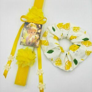 Πασχαλινό σετ λαμπάδα ΤΙΝΚΕΡΜΠΕΛ-σανδάλια κίτρινα-scrunchie λεμόνια - κορίτσι, λαμπάδες, σετ, πριγκίπισσες - 4