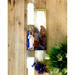 Πασχαλινή Λαμπάδα Decoupage Με Τον Αναστάντα Ιησού Χριστό 35cm Και Δώρο Μια Εικονίτσα - Φυλαχτό - λαμπάδες, για παιδιά, για ενήλικες, για εφήβους - 2