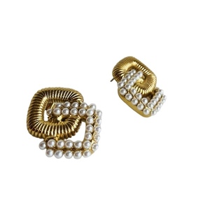 “Brigitte” σκουλαρίκια χρυσα από ατσάλι - επιχρυσωμένα, ατσάλι, πέρλες - 2
