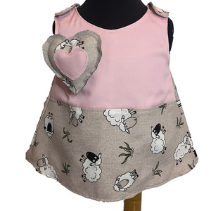 Χειροποίητο βαμβακερό φόρεμα ροζ με προβατάκια - κορίτσι, βρεφικά ρούχα, 1-2 ετών