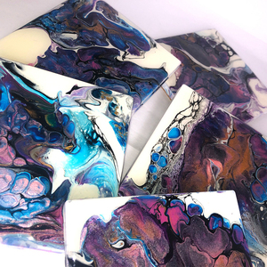 4 +1 Χειροποίητα Σουβέρ Acrylic Pouring με Επίστρωση Υγρό Γυαλί -10Χ10cm - ρητίνη, φελλός, πιατάκια & δίσκοι - 3