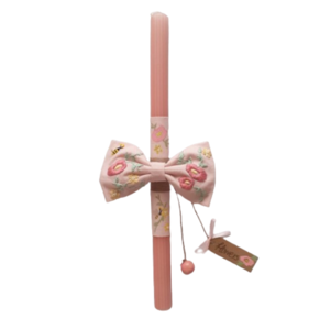 Λαμπάδα ροζ με φιόγκο κλιπ μαλλιών κεντημένο. - κορίτσι, λουλούδια, λαμπάδες, για παιδιά, hair clips