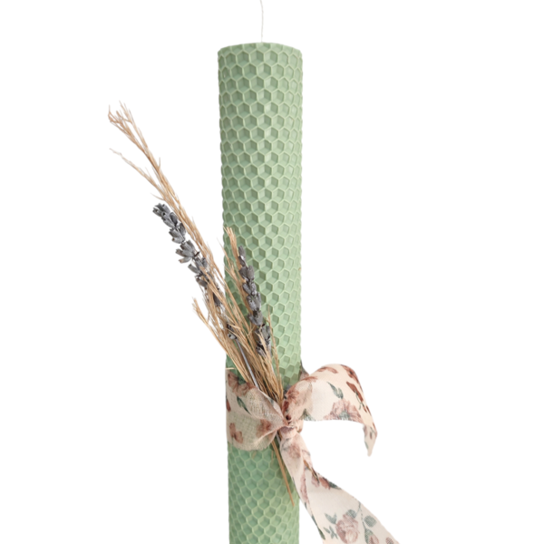 Πράσινη λαμπάδα 28cm με μελισσοκέρι (1τεμ) - κορίτσι, λουλούδια, λαμπάδες, για ενήλικες, για εφήβους - 2