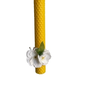 Λαμπάδα μελισσοκέρι κίτρινη με λουλούδια - λουλούδια, λαμπάδες, για ενήλικες, για εφήβους
