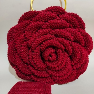 Πλεκτή τσάντα τριαντάφυλλο βαμβακερό νήμα μπορντό 25εκ - νήμα, χειρός, πλεκτές τσάντες, βραδινές, μικρές