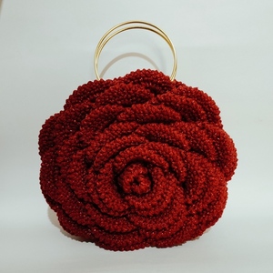 Πλεκτή τσάντα τριαντάφυλλο βαμβακερό νήμα μπορντό 25εκ - νήμα, χειρός, πλεκτές τσάντες, βραδινές, μικρές - 5