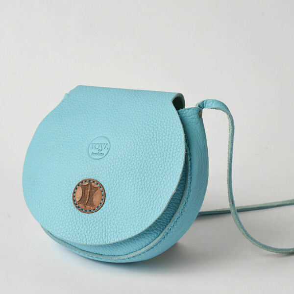 Γυναικεία χειροποίητη τσάντα ώμου Toya από δέρμα σε γαλάζιο χρώμα - δέρμα, χιαστί, all day, μικρές - 2
