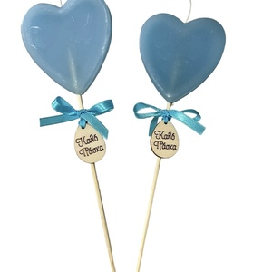 Πασχαλινή λαμπάδα stick καρδιά blue - καρδιά, λαμπάδες, με ξύλινο στοιχείο