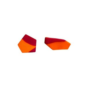 Ftery Polygonal Earrings Χειροποίητα Καρφωτά Σκουλαρίκια Πολυμερικού Πηλού Κόκκινο & Πορτοκαλί - πηλός, ατσάλι, μεγάλα