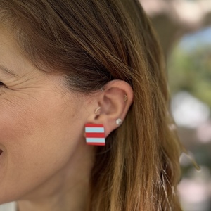 English Hut I Rectangular Earrings Χειροποίητα Καρφωτά Σκουλαρίκια Πολυμερικού Πηλού Κόκκινο & Γαλάζιο - πηλός, ατσάλι, μεγάλα - 4