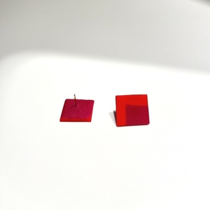 Red Sand Rectangle Earrings Χειροποίητα Καρφωτά Σκουλαρίκια Πολυμερικού Πηλού Κόκκινο & Φούξια - πηλός, ατσάλι, μεγάλα - 2