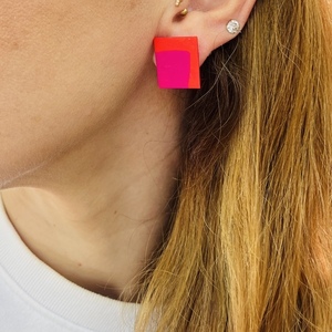 Red Sand Rectangle Earrings Χειροποίητα Καρφωτά Σκουλαρίκια Πολυμερικού Πηλού Κόκκινο & Φούξια - πηλός, ατσάλι, μεγάλα - 4