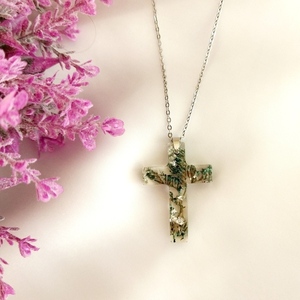 Χειροποίητος σταυρός από υγρό γυαλί με αποξηραμένα ανθακια - σταυρός, κοντά, ατσάλι, φθηνά