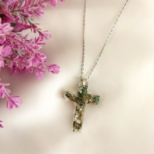 Χειροποίητος σταυρός από υγρό γυαλί με αποξηραμένα ανθακια - σταυρός, κοντά, ατσάλι, φθηνά - 3