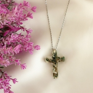 Χειροποίητος σταυρός από υγρό γυαλί με αποξηραμένα ανθακια - σταυρός, κοντά, ατσάλι, φθηνά - 4