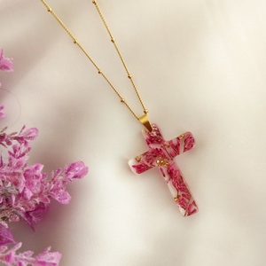 Χειροποίητος σταυρός από υγρό γυαλί, με αποξηραμένα ανθακια - γυαλί, σταυρός, κοντά, ατσάλι, φθηνά - 3