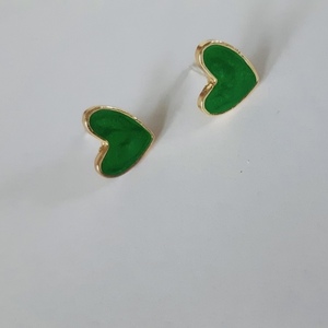 Σκουλαρίκια καρδιές πράσινες ! - ορείχαλκος, μικρά, φθηνά