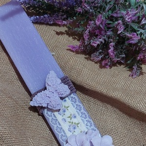 Λαμπάδα αρωματικη 25εκ σαγρε λιλά με ανθη κ πεταλουδα - κορίτσι, λουλούδια, λαμπάδες, για ενήλικες, για εφήβους - 3