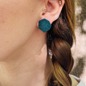 Fyki Polygonal Petrol Earrings Χειροποίητα Πολυγωνικά Καρφωτά Σκουλαρίκια Πολυμερικού Πηλού Πετρολ - πηλός, μικρά, ατσάλι - 3