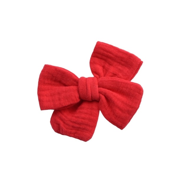 Χειροποίητο φιογκάκι μαλλιών με κλιπ: κόκκινη μουσελίνα - hair clips