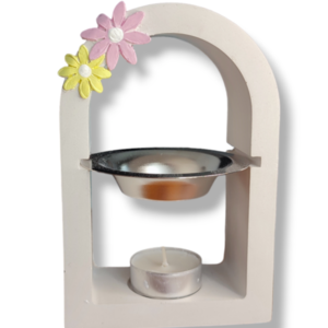 Καυστήρας για αιθέρια έλαια/Wax Melts σε φυσικό λευκό διακοσμημένο με λουλούδια από οικολογική ρητίνη / Jesmonite. - κερί, αρωματικά χώρου