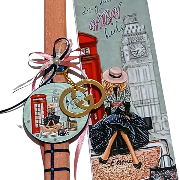 Πασχαλινή λαμπάδα London με μπρελόκ από πλέξιγκλας - κορίτσι, λαμπάδες, για ενήλικες, για εφήβους - 5