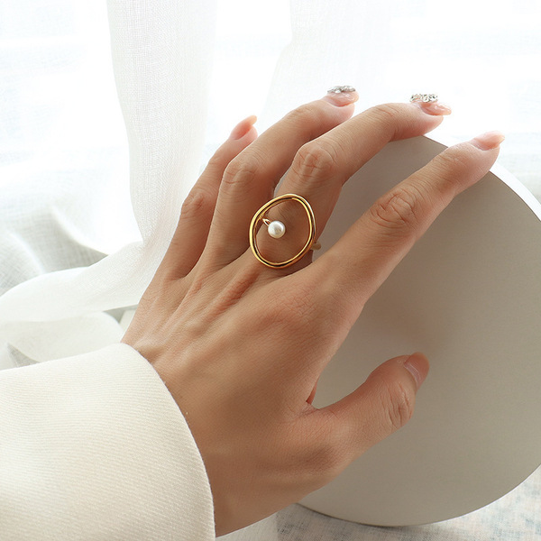 Ατσάλινο δαχτυλίδι PEARL Σε χρυσό χρώμα - ατσάλι, boho, σταθερά, για γάμο, φθηνά - 3