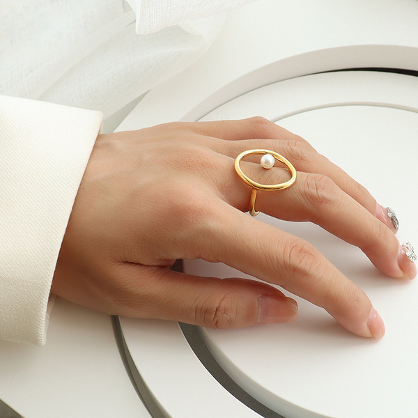 Ατσάλινο δαχτυλίδι PEARL Σε χρυσό χρώμα - ατσάλι, boho, σταθερά, για γάμο, φθηνά - 4