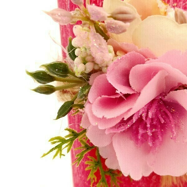 Αρωματική λαμπάδα φούξια με λουλούδια 22x4x5 - κορίτσι, λουλούδια, λαμπάδες, για ενήλικες, για εφήβους - 5