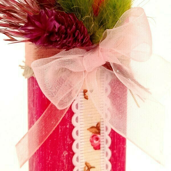 Αρωματική λαμπάδα φούξια με pampas και φλοράλ κορδέλα 22x4x8 - κορίτσι, λουλούδια, λαμπάδες, για ενήλικες, για εφήβους - 3