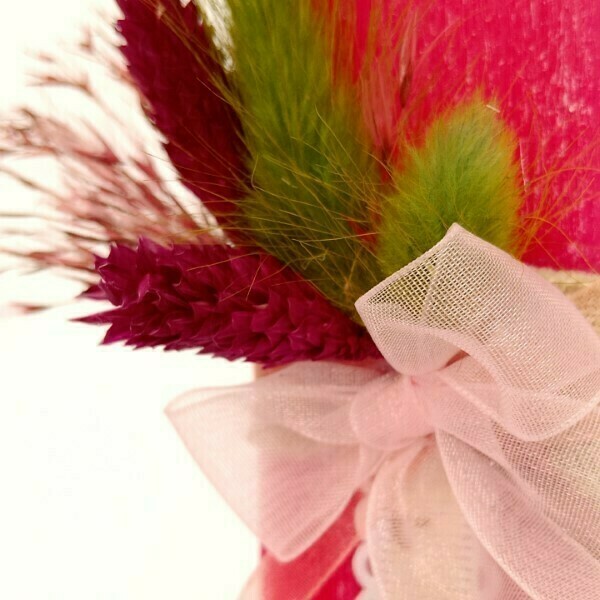 Αρωματική λαμπάδα φούξια με pampas και φλοράλ κορδέλα 22x4x8 - κορίτσι, λουλούδια, λαμπάδες, για ενήλικες, για εφήβους - 4