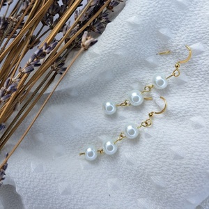 Pearly Earrings - μακριά, ατσάλι, πέρλες, γάντζος - 2