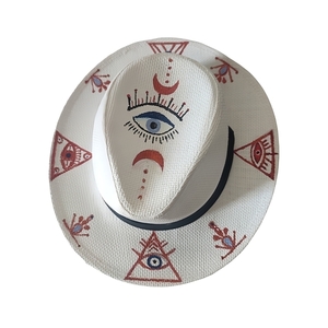 "CELESTIAL VIBES " Καπέλο τύπου Πανάμα ζωγραφισμένο στο χέρι - ψάθινα - 2