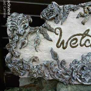 Ρομαντικο, χειροποιητο, ξυλινο επιτοιχιο πανελ καλωσορισματος "WELCOME" sign, 39 Χ 21 τ.μ. - πίνακες & κάδρα - 3