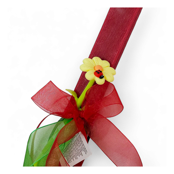 Λαμπάδα με στυλό μαργαρίτα - Κόκκινη αρωματική 34εκ. - κορίτσι, λουλούδια, λαμπάδες, για ενήλικες, για εφήβους