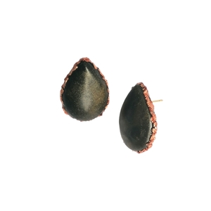 Καρφωτά σκουλαρίκια σταγόνες σε μαύρο - μπρονζέ χρώμα από υγρό γυαλί. - vintage, γυαλί, σταγόνα, μικρά, ατσάλι