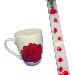 Σετ κούπα πορσελάνης και λαμπάδα με χειροποίητο σχέδιο "τριαντάφυλλο 3D" - ζωγραφισμένα στο χέρι, χειροποίητα, πορσελάνη, κούπες & φλυτζάνια - 2