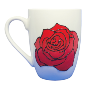 Σετ κούπα πορσελάνης και λαμπάδα με χειροποίητο σχέδιο "τριαντάφυλλο 3D" - ζωγραφισμένα στο χέρι, χειροποίητα, πορσελάνη, κούπες & φλυτζάνια - 3