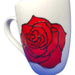 Κούπα πορσελάνης λευκή με χειροποίητο σχέδιο "τριαντάφυλλο 3D" - ζωγραφισμένα στο χέρι, χειροποίητα, πορσελάνη, κούπες & φλυτζάνια - 2