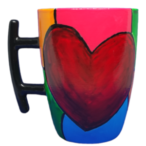 Σετ κούπα πορσελάνης και λαμπάδα με χειροποίητο σχέδιο "καρδιά με χρώματα" - ζωγραφισμένα στο χέρι, χειροποίητα, πορσελάνη, κούπες & φλυτζάνια - 2