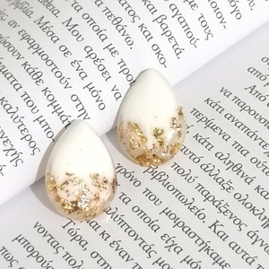 Καρφωτά σκουλαρίκια σταγόνες σε λευκό χρώμα από υγρό γυαλί. - vintage, γυαλί, δάκρυ, ατσάλι - 2
