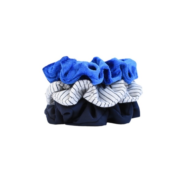 Σετ απο 3 χειροποίητα scrunchies: μπλε σκούρο, μπλε, ριγέ-navy - ύφασμα, λαστιχάκια μαλλιών